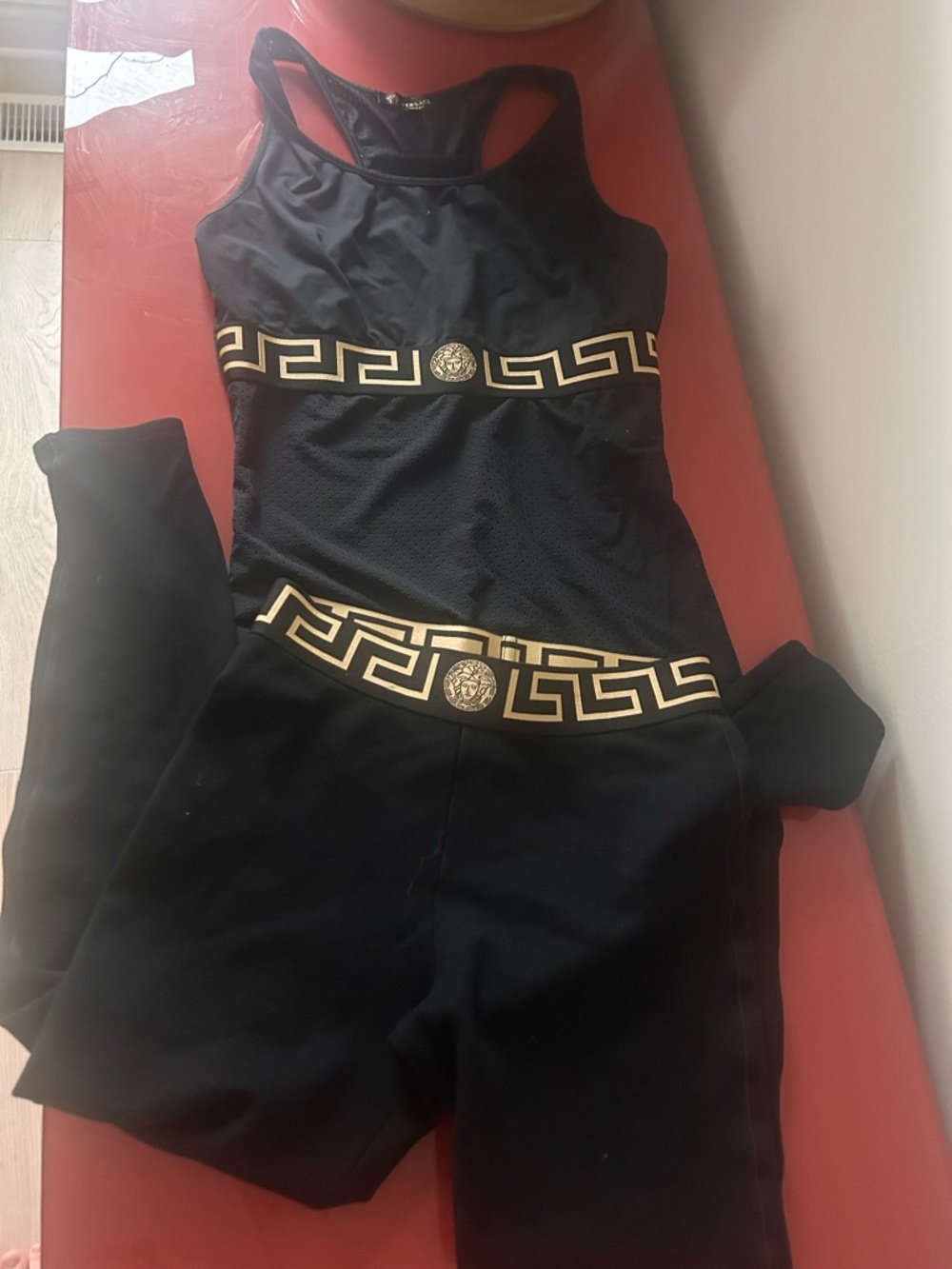 Versace Black and Gold Athletic Tank & Leggings Set